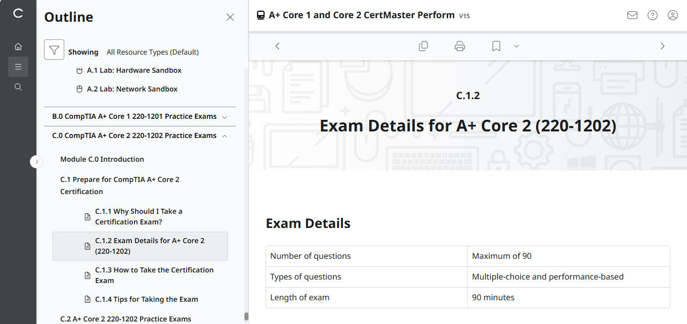 CompTIA A+ Core 1 & 2 CertMaster Perform  (V15)